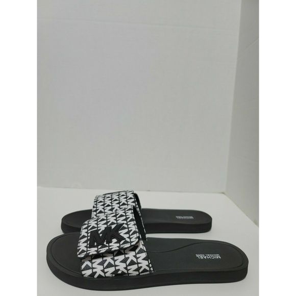 Michael Kors Wade Women's Size 6 MK Signature Logo Slide Sandals Black White - Picture 10 of 11